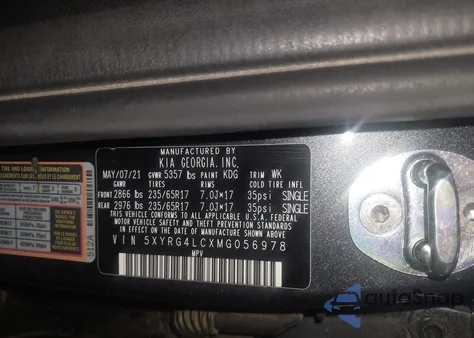 2021 Kia Sorento Lx z USA, uszkodzony, nr VIN 5XYRG4LCXMG056978